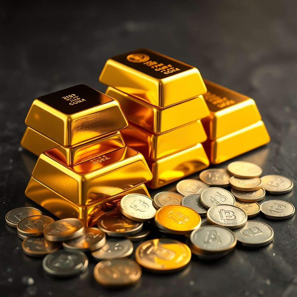 Goldbarren und Münzen