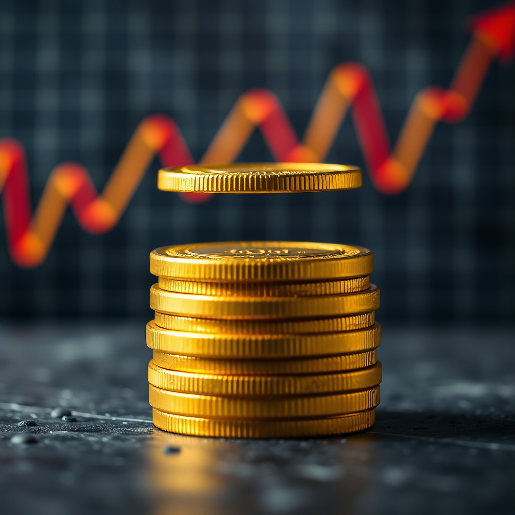 Inflationskurve und Goldmünzen